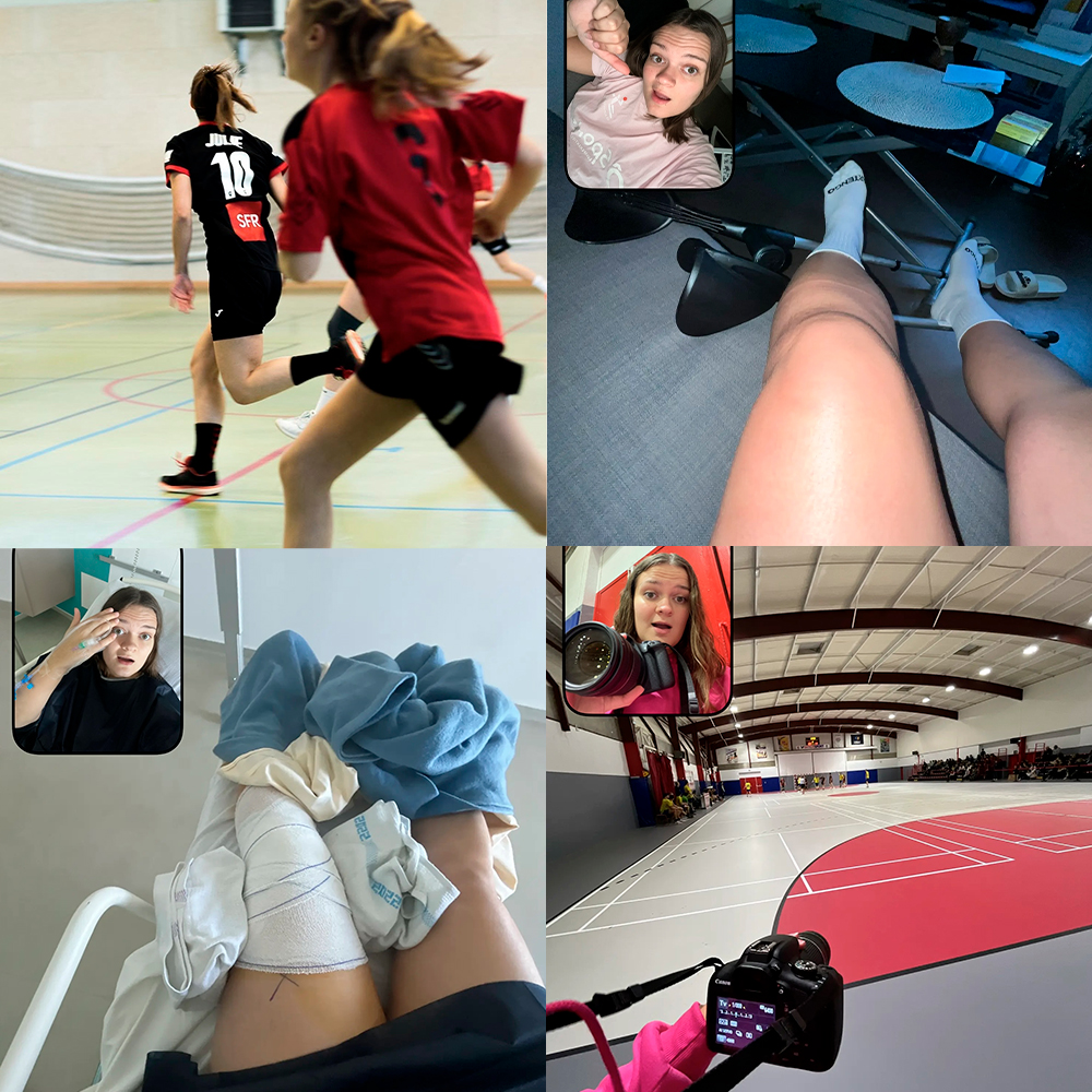 Julie Pouppeville photographe Occitanie - montage photo de mon histoire entre blessure aux ligaments croises, passion du handball et photographie sportive